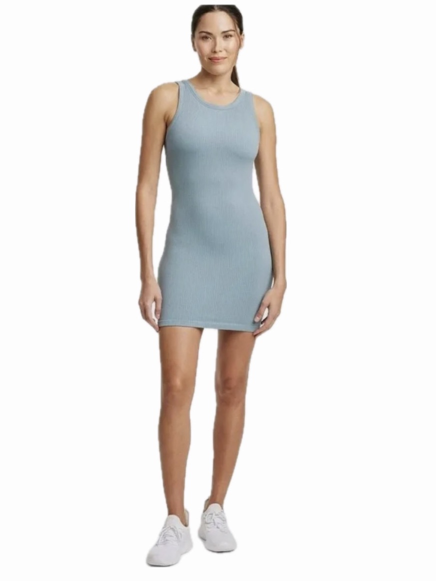 Still In Motion Women S Ribbed Seamless Active Dress Padded In Steel Blue Nwt